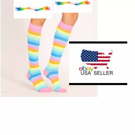 Rainbow Women's  Knee High Socks Striped Fingerless Gloves Set