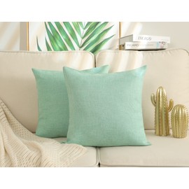 Stellhome Set of 2 Linen Throw Pillow Cover Square Spring Decorative Farmhouse Burlap Cushion Case for Home Decoration, 20 x 20 inch (50 cm), Green