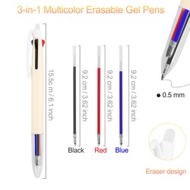 24 PCS Erasable Multicolor Ballpoint Pen, 3-in-1 Multicolor Erasable Gel Pens for Make Mistakes Disappear,0.5mm Ink Gel Pens Quick-drying Rolling Ball Pens with Eraser,3-Color Retractable Erasable Pen
