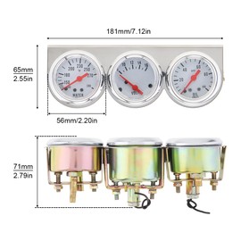 DriSentri Triple Gauge Kit Oil/Volt/Water Gauge, 52mm 2 Inch 3 in 1 Triple Gauge Kit Water Temp Oil Pressure Volt Gauge Meter with Sensor