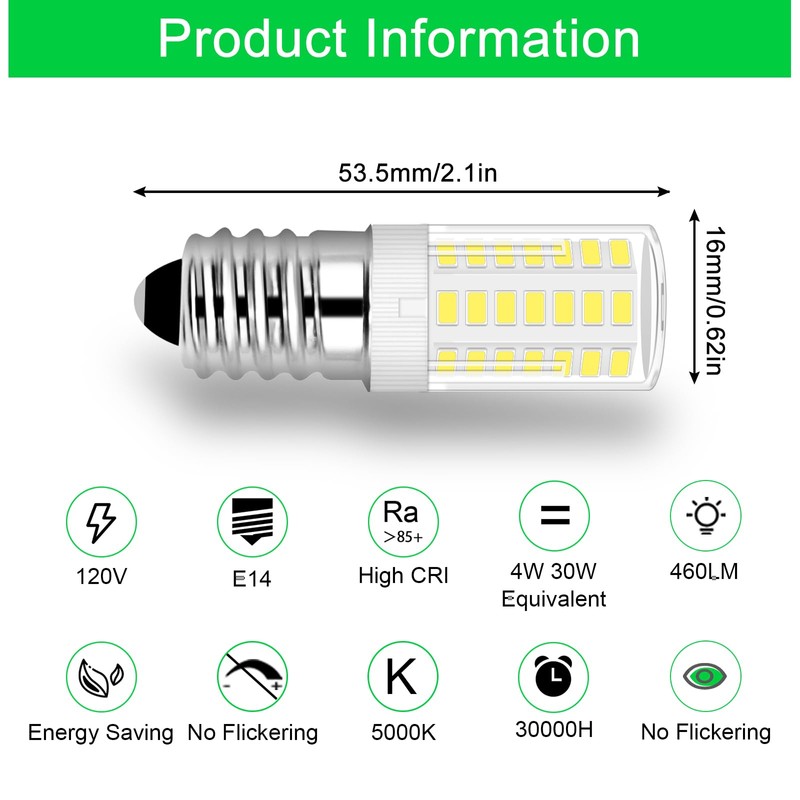 LFLAMPON Refrigerator Light Bulb Replacement E14 Base Led Light Bulbs