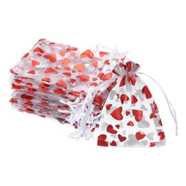 uxcell 100 Pcs Valentine Treat Bags, 4.7" x 3.5" Heart Cello Treat Bags with Twist Ties, for Cookie Candy Wrapping Supplies, White