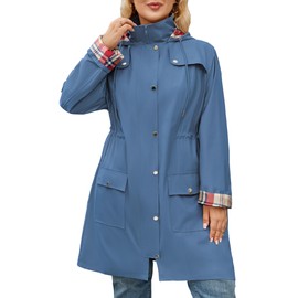 Kikibell Waterproof Windbreaker Plus Size for Women Raincoats Rain Jacket Lightweight Trench Coat with Hood Turquoise 3XL