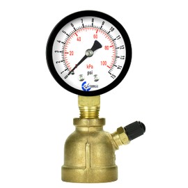 CARBO Instruments Gas Test Pressure Gauge 15 Pound, 15 PSI / 100 kPa, 3/4” FNPT Connection, Brass Valve, Forged Brass Bell Shape Body Assembly.