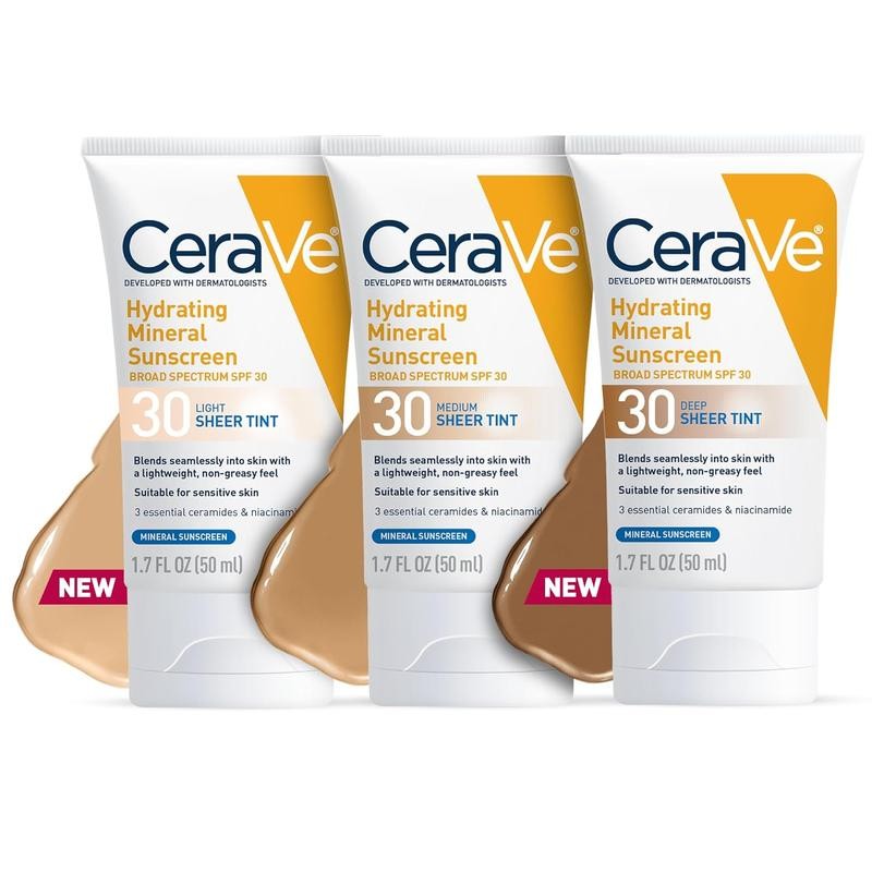 CeraVe Sheer Tint Hydrating Mineral Sunscreen SPF 30:_Medium + Dark