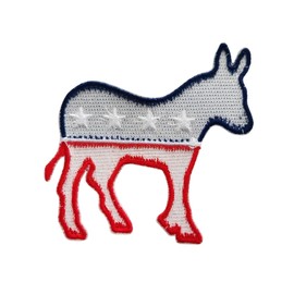 Patch Party Club, Red Political Party, Democratic Donkey 1-pc, Embroidered Iron-on Patch, Size 3.5", Patch for Jackets, Hats, Bags