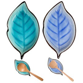 2 Pack Ceramic Spoon Rest Leaf Ceramic Ladle Holder Modern Farmhouse Decorative Utensil Rest Leaf Shaped Spoon Rest Holder for Kitchen Countertop Stove Top Dining Table Coffee Station, Blue