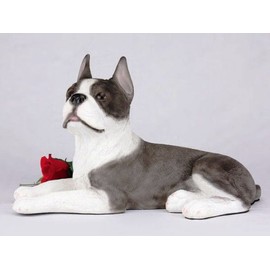 Boston Terrier Cremation Pet Urn for Secure Installation of Your Beloved pet's Ashes Indoors or Outdoors. Rose NOT Included