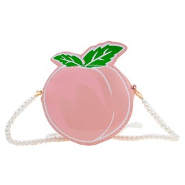 ZOONAI Little Girls Purse, Cute Peach Crossbody Handbag with with Pearl Strap, Kids Small Coin Purse Pouch Birthday Gifts (Pink)