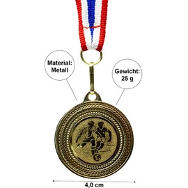 Trophy Factory – Football Medals Set of 10 Metal – Football Medal Golden for Hanging for Award Ceremonies – Medals Children with Blue White Red Ribbon & Emblem for Clubs and Tournaments