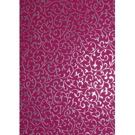 Netuno sheet of decorative paper, 180 x 250 mm, handmade, 150 g, oriental look, ideal for invitations, weddings, christenings, Christmas, crafts 5 Blatt Amarant with lace pattern in silver