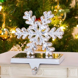 Hxezoc Snowflake Christmas Stocking Holder Silver 3D Crystal Snowflake Metal Mantel Stocking Hanger for Christmas Fireplace Mantel Decorations Christmas Holiday Supplies