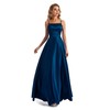 Lecureler Lecureler Satin Spaghetti Strap Prom Dress Navy Blue Size