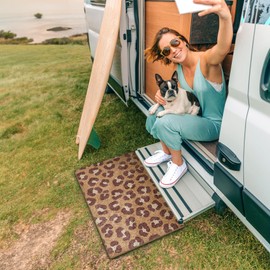 Mingnei Leopard Print Coco Coir Doormat Door Mat for Home House Entrance, Trendy Retro Abstract Cheetah Print Floor Mats for Outdoor Outside Entryway 30x17 Welcome Mat