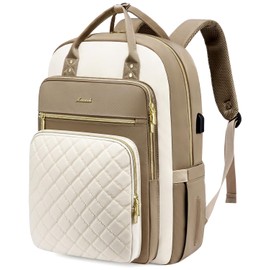 LOVEVOOK Laptop Backpack Purse for Women, 17" Laptop Bag with USB Port, Water Resistant Lightweight Daypacks for College Travel Work Business, Nurse Teacher Computer Bags, Khaki Beige