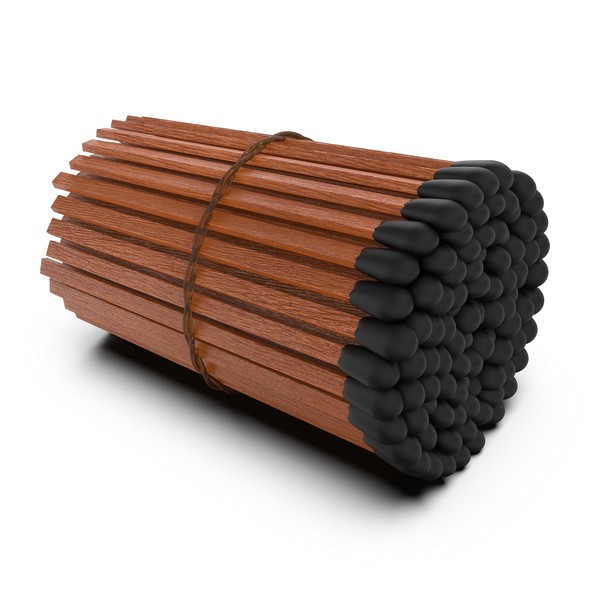 ZIKANI Rustic Charm Matches: 100 4-Inch Black Tip Matches +