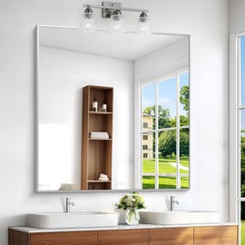 BONEWEI Silver Bathroom Mirror,48x48 inch Wall Mirror for Bathroom Wall Mounted,Large Rectangle Mirror for Bathroom Over Sink,Modern Metal Frame for Living Room,Bedroom Entryway,Horizontal/Vertical