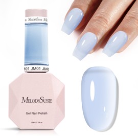 MelodySusie Jeweliver Gel Nail Polish, 0.5Fl Oz Light Blue Jelly Gel Polish Sheer Translucent Nude Soak Off UV LED Light Cure Spring Summer Colors Manicure Nail Art DIY at Home JM01