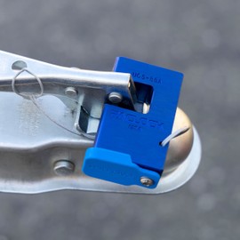 PACLOCK's 88-Series Shrouded Trailer Coupler Lock, Standard Rekeyable (SR), One Lock Keyed to a Number U-Pick! w/ 2 Keys, Blue