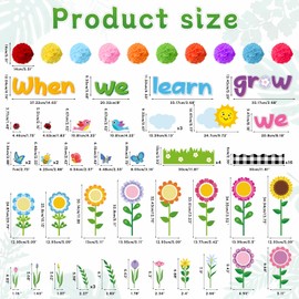 ZOIIWA Spring Themed Flowers Bulletin Board Set Decorations for Classroom When We Learn We Grow Bulletin Board with 3D Paper Floral Cutouts for Flower Birthday Party School Classroom Wall Decor Favor