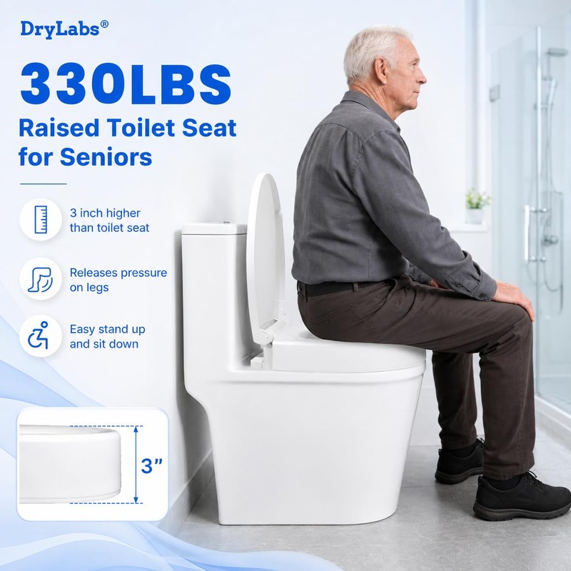 Raised Toilet Seat for Seniors, 3" Height, Heavy Duty Slow