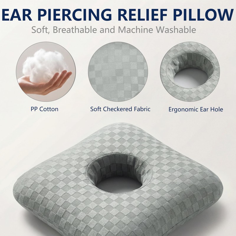 Ear Piercing Pillow for Side Sleepers with Comfort Hole (Gray)