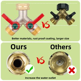 DINGBAI Garden Hose Splitter High Flow, 3/4”GHT Inlet Brass Heavy Duty Full Flow Hose Splitter 2-Way, Hose Y-Valve Faucet Splitter, Runner and Large Outlet with Extended Handle.