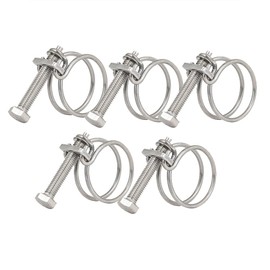 25-29mm Double Wire Hose Clamps, 201 Stainless Steel Hose Clips, Universal Plumbing Pipe Tube Fastener Adjustable Hose Hoop (Pack of 5)