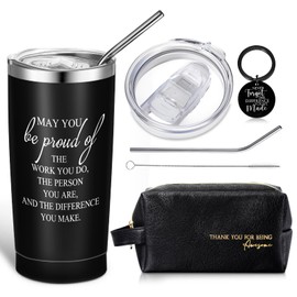 Roshtia Set of 3 Thank You Gift for Men Dad 20oz Stainless Steel Tumbler with Lid Straw Leather Toiletry Bag Inspirational Keychain Team Christmas Gift for Employee Teacher Staff(Classic Style)