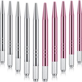 Microblading - 10 bolígrafos manuales para cejas, microcuchillas, de aluminio, herramientas manuales de microcuchilla, soporte para microcuchillas para suministros de maquillaje, salones, 2 colores (plateado, rosa)