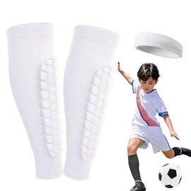 RoczentialShin Guards KidsSoccer Shin Guards Kids 8-10 Anti-Collision Sports Breathable Calf Protector for Kids Teens and Adults (White Small)