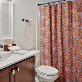 MUGINYU Boho Burnt Orange Floral Shower Curtain - 72x72 Inches,Cotton Blend Cloth Fabric, Botanical Coral Block Print Pattern for Rustic Farmhouse Frenchy Bathroom
