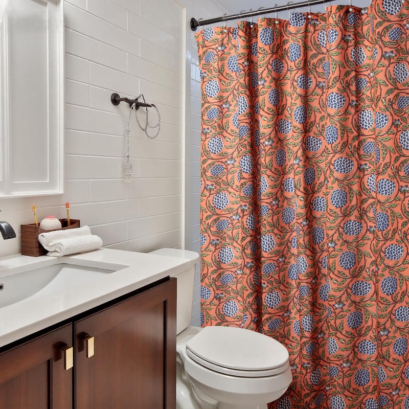 MUGINYU Boho Burnt Orange Floral Shower Curtain - 72x72 Inches,Cotton