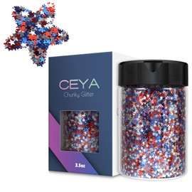 Ceya Star 3mm Confetti Glitter, 3.9oz/ 110g Red Blue White Chunky Body Glitter Hair Sparkle Flakes Iridescent Nail Sequins for 4th of July Independence Day, Olympic Party Decoration, DIY Crafts Resin