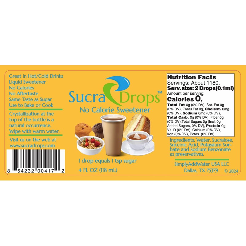 SucraDrops 2-4 oz Bottles of Premium Liquid Sucralose Sweetener, 1,180