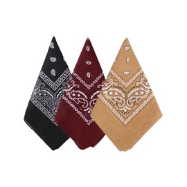 Bycc Bynn 3 Pack Pure Cotton Paisley Pattern Bandanas Square Scarf Headwear (Black + Burgundy + Dark Yellow)