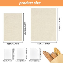 SIYINGSAERY Premium Baker's Linen Cloth Bread Baking Baker's Linen Dough Cloth Natural Cotton and Linen Professional Fermenting Cloth with 3 Dough Scrapers for Baguette Bread 65 x 85 cm, 43 x 75 cm