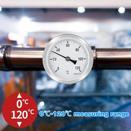 Udbrud Heating Pipe Thermometer, Pack of 3, Pipe Thermometer with 3 Springs, Diameter 63 mm, Pointer Thermometer with Stainless Steel Pointer, Tube Thermometer, 0-120 °C, Waterproof, Dustproof, Hot