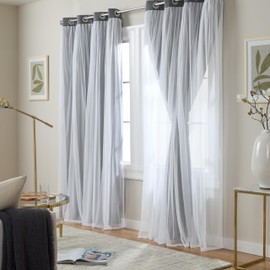 TOWN & COUNTRY LUXE Talia Double Layer Indoor Curtains, Sheer and Room Darkening Blackout, Grommet Top, Energy Efficient, 2-Pack Set, 52"x84", Black Pearl