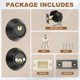sourcing map Keyed Alike Double Cylinder Deadbolt Door Lock Round Entry Both Side Door Lock for Door Thickness 1.2-2 Inch (Black, Pack of 1)