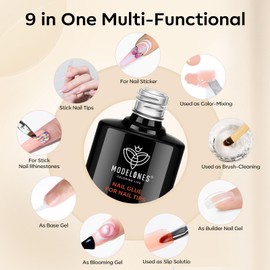 modelones Nail Glue Gel with Top Coat and Nail Prep Dehydrator 3 PCS 15ml 9 in One Gel X Nail Glue Kit for Easy Nail Extension, No Wipe Top Coat | modelones