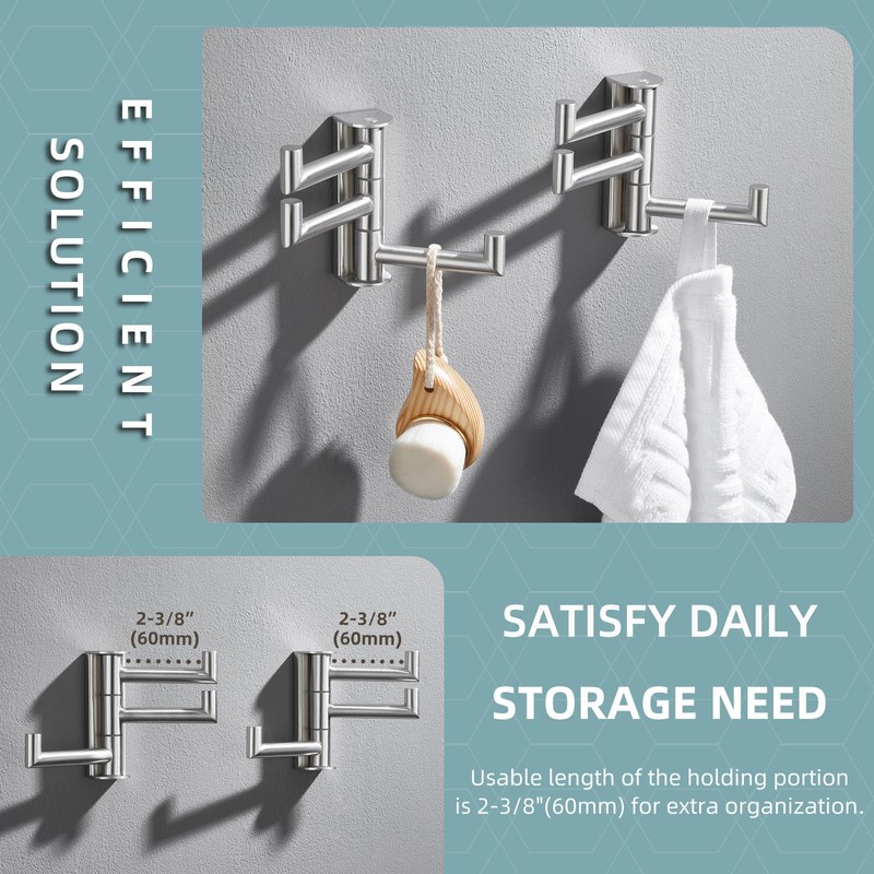 Angle Simple Swivel Towel Hooks, SUS 304 Stainless Steel Foldable