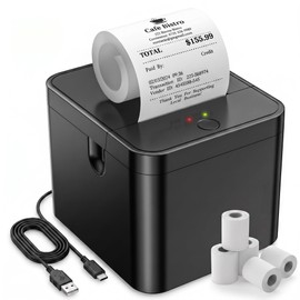 Qigreesol 58mm Portable Thermal Printer with 5 Rolls, POS Receipt and Label Printer, Compatible with Android/Windows, On-the-Go Mobile Printing for Business, Delivery, and Logistics