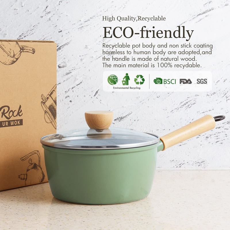 ROCKURWOK Ceramic Nonstick Sauce Pan with Lid, 1.5 Qt Small