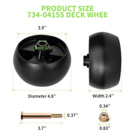 UP2WIN Replacement 734-04155 Deck Wheels, Deck Gauge Wheels Compatible with Cad Mower LTX1050 LTX1040 XT1 Enduro Riding, Craftsman LT2000 LT2500 42" 46" 50" 54" Deck Lawn Mower, 2 Pack