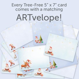 Tree-Free Greetings 16 Pack 5”x7” Holiday Card Assortment with Matching Envelopes,Made in USA,100% Recycled Paper,Yoga Santa (GP60501)