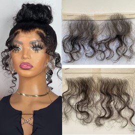 YOUNG BEAUTY HD Lace Baby Hair Stripes 4Pcs Body Wave Human Hair Baby Hair Edge Swiss Lace Natural Hairline Baby Hair Strips for Women Natural Color