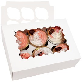 Gcardist Auto-pop Up 6 Cupcake Boxes with Window White 12 Packs Cupcake Box 23x15x8.4cm Bakery Boxes For Cupcakes Carrier, Cupcake Containers