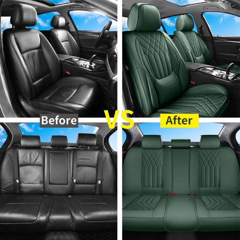 Green Car Seat Covers Full Set Universal 5-Seater Full Coverage