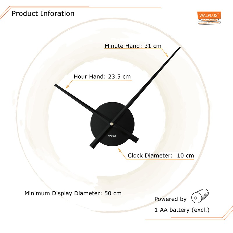 WALPLUS 24" FlexiClock Black Without Number Metal Wall Clock Modern